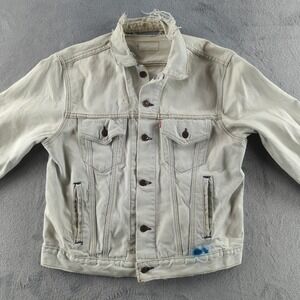 Vintage 80s Levis Denim Jacket Mens 44R Fits XL Light Wash Thrashed Made in USA